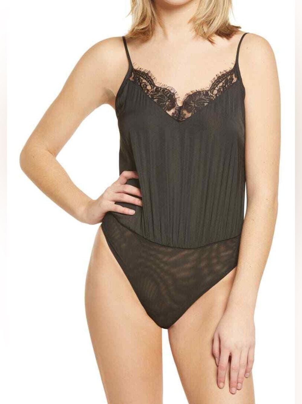 Socialite Lace-Trim Satin Bodysuit